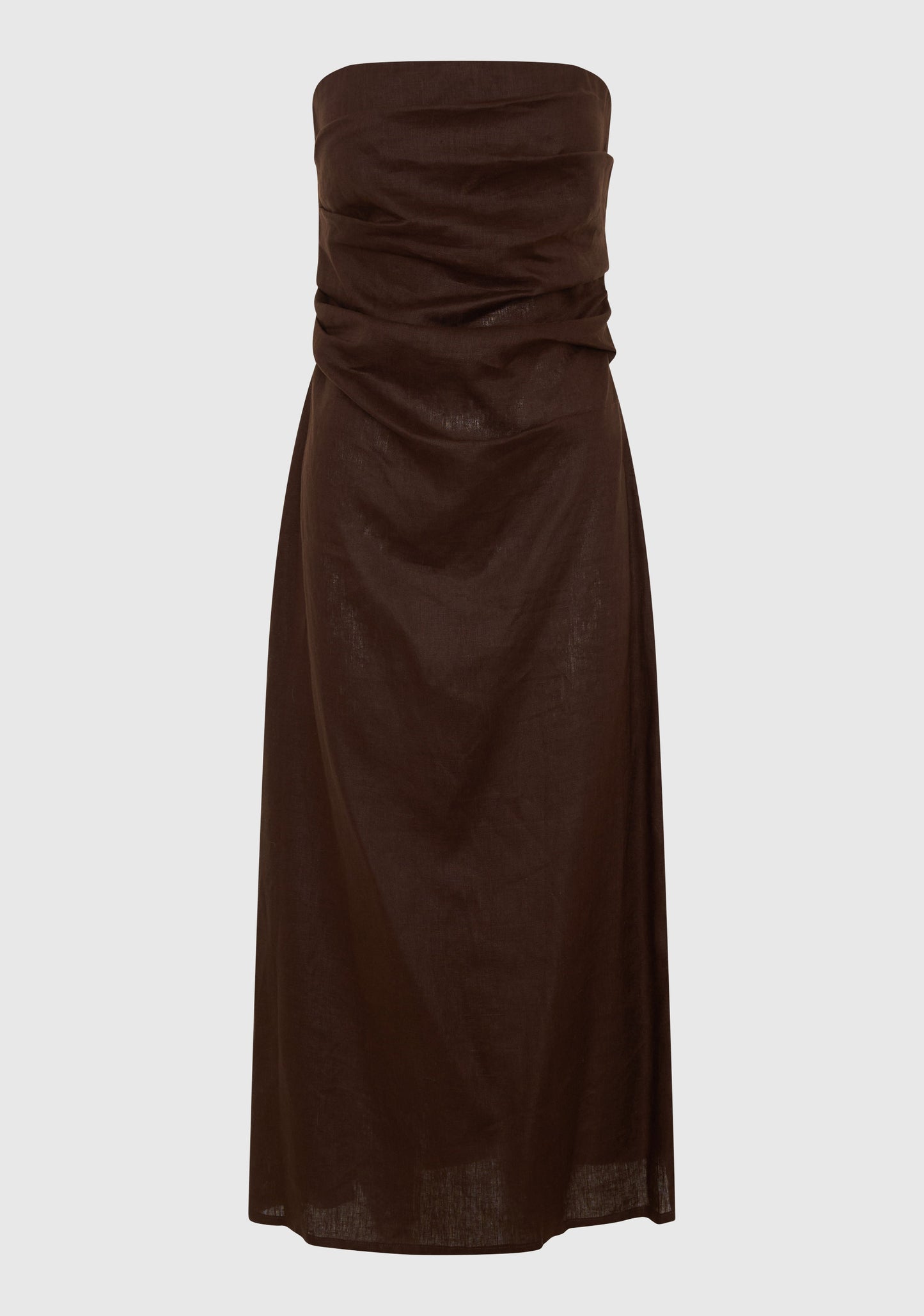 DRESS RIO LINEN STRAPLESS - CHOCOALTE