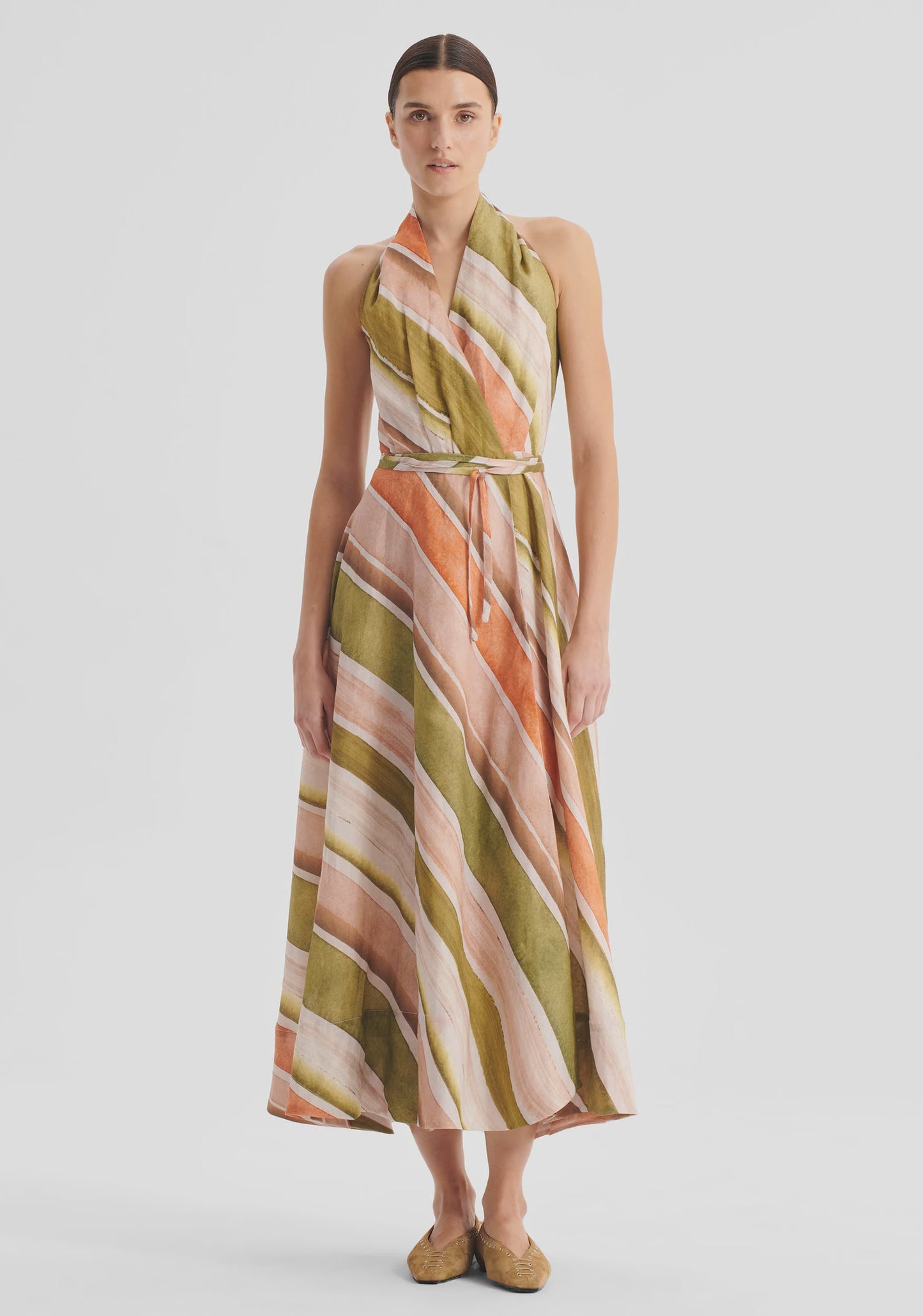DRESS RONNI LINEN HALTER - PRINT
