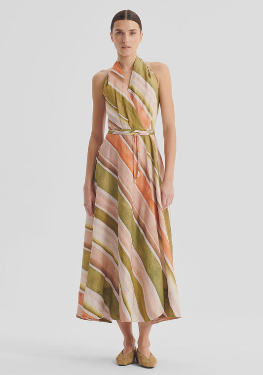 DRESS RONNI LINEN HALTER - PRINT