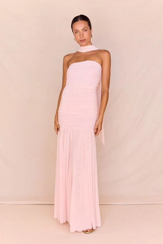 DRESS HAYLEY STRAPLESS MESH - PALE PINK