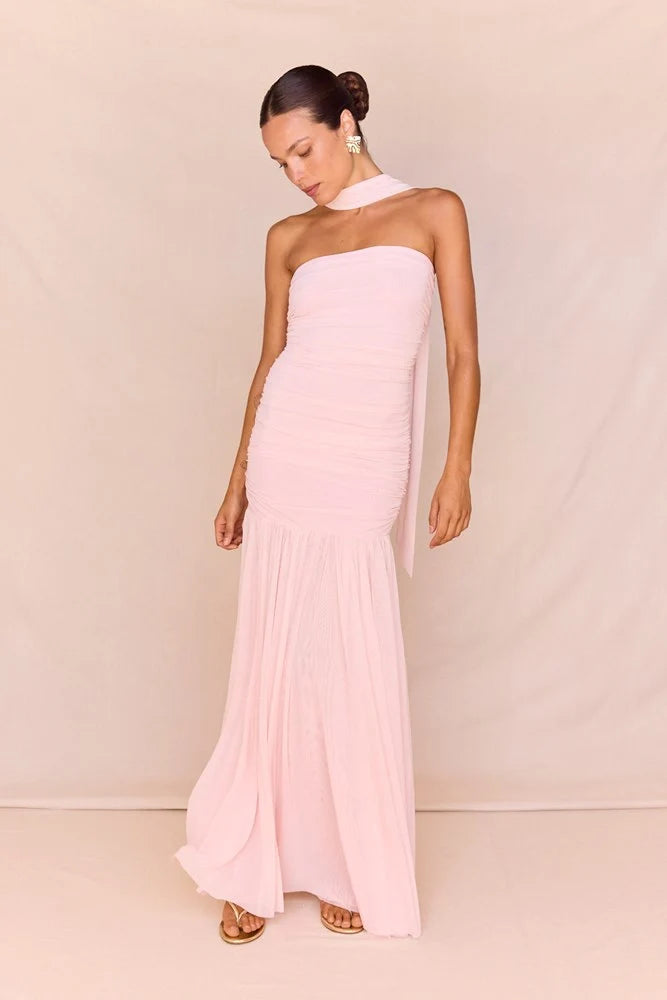 DRESS HAYLEY STRAPLESS MESH - PALE PINK