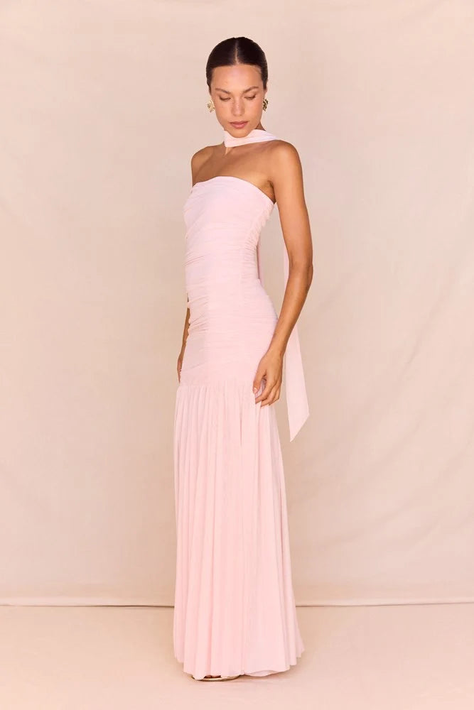 DRESS HAYLEY STRAPLESS MESH - PALE PINK
