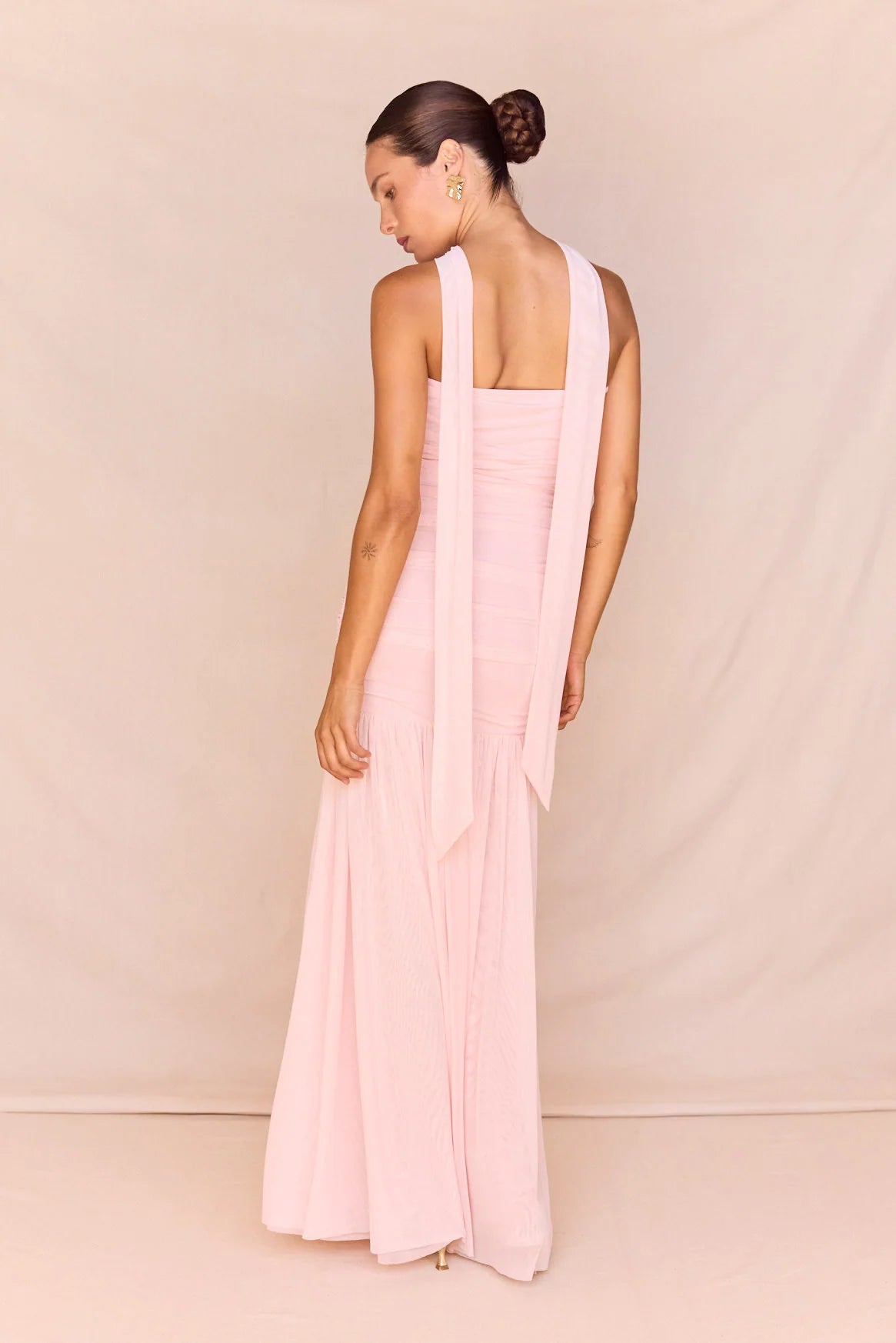 DRESS HAYLEY STRAPLESS MESH - PALE PINK