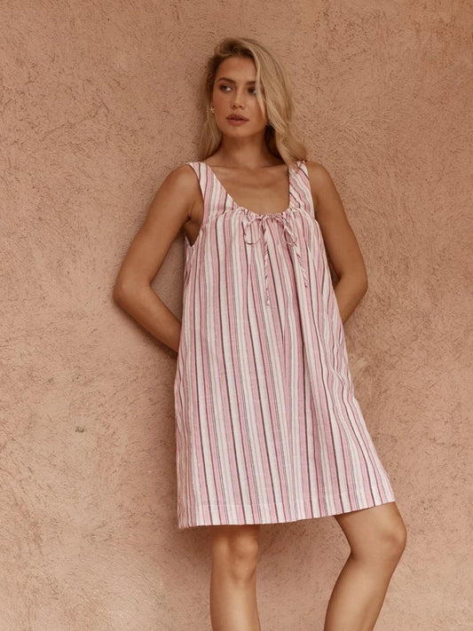 DRESS NIKOLAI MULTI STRIPE MINI - PINK