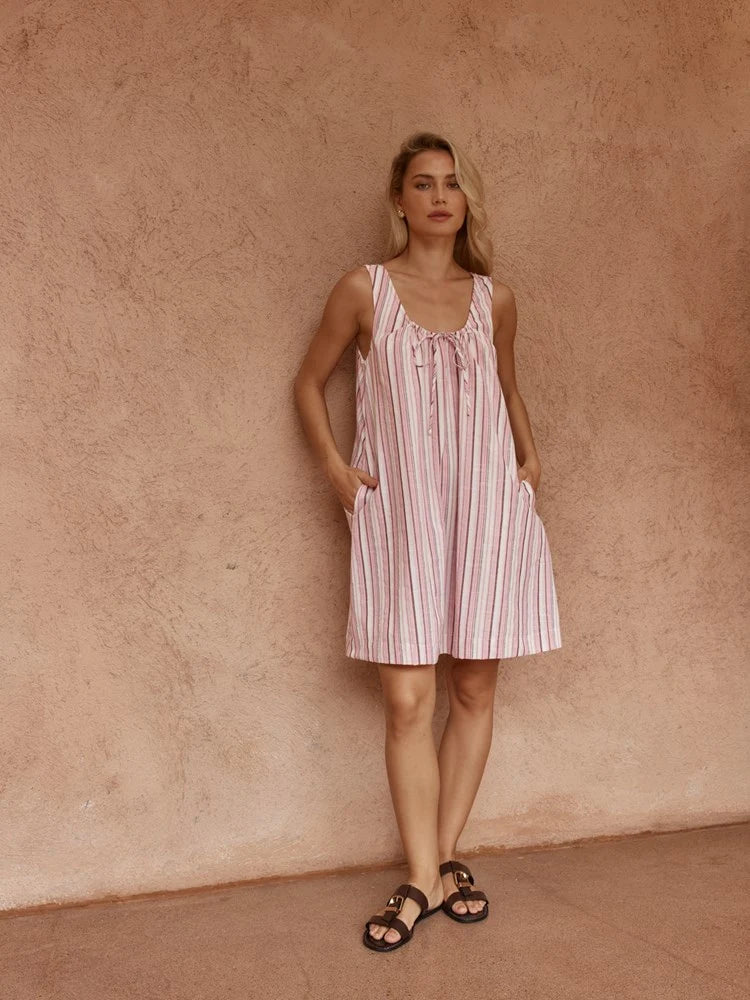 DRESS NIKOLAI MULTI STRIPE MINI - PINK