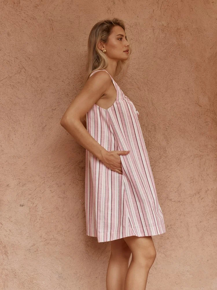 DRESS NIKOLAI MULTI STRIPE MINI - PINK