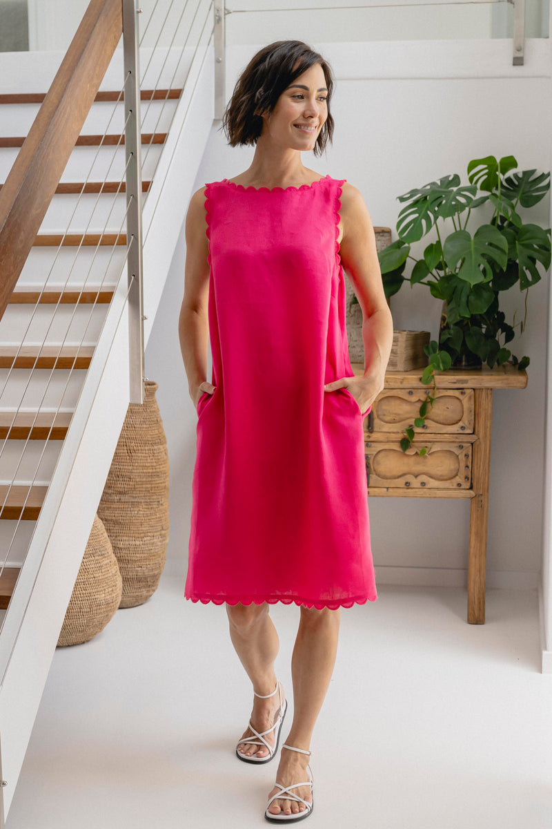 DRESS LINEN SCALLOPED SHIFT