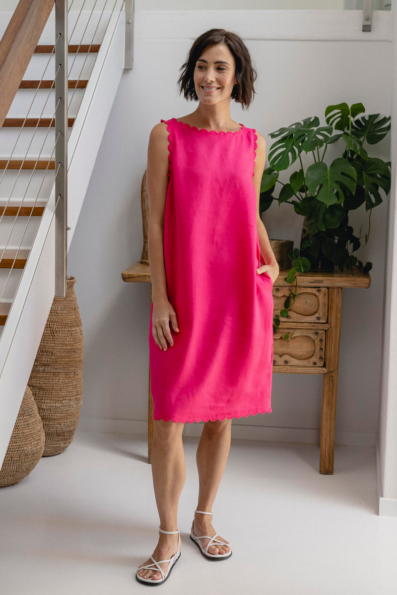 DRESS LINEN SCALLOPED SHIFT