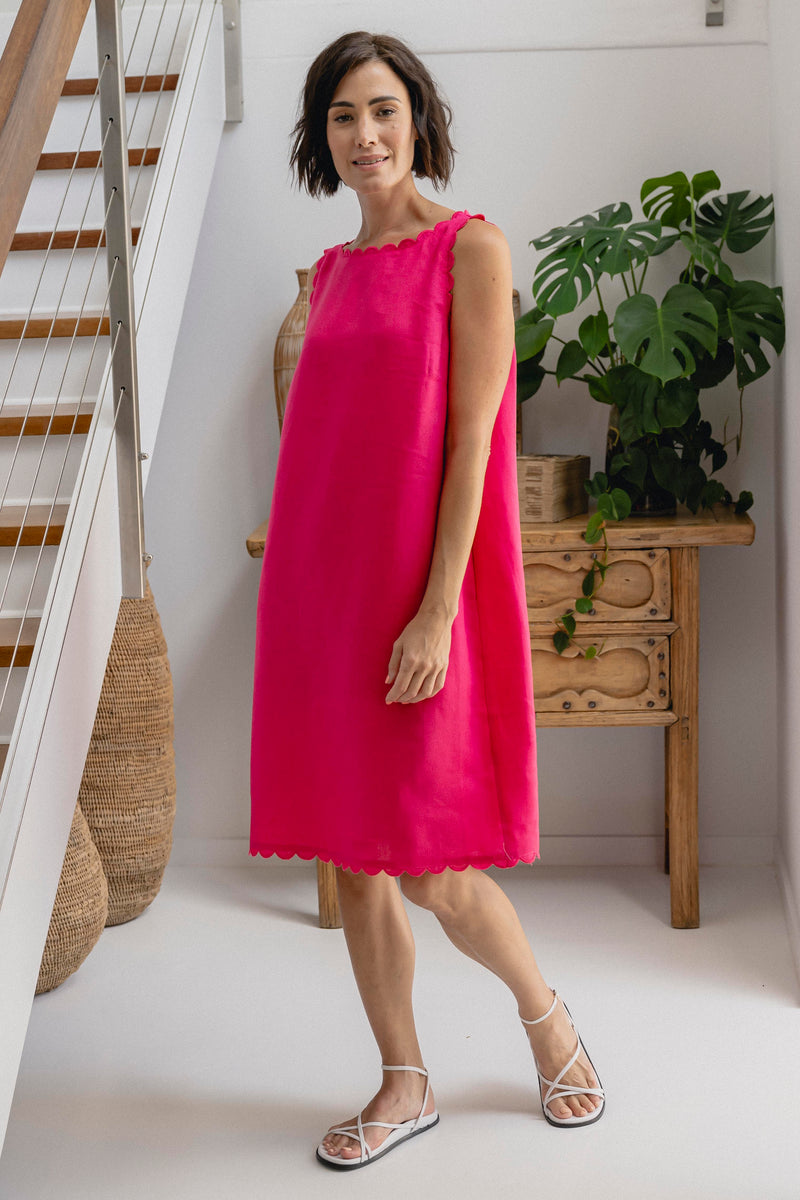 DRESS LINEN SCALLOPED SHIFT
