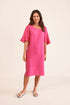 DRESS LINEN FLUTTER SLEEVE - PINK