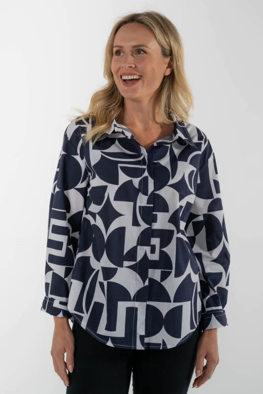SHIRT COLLARED - NAVY GEO PRINT