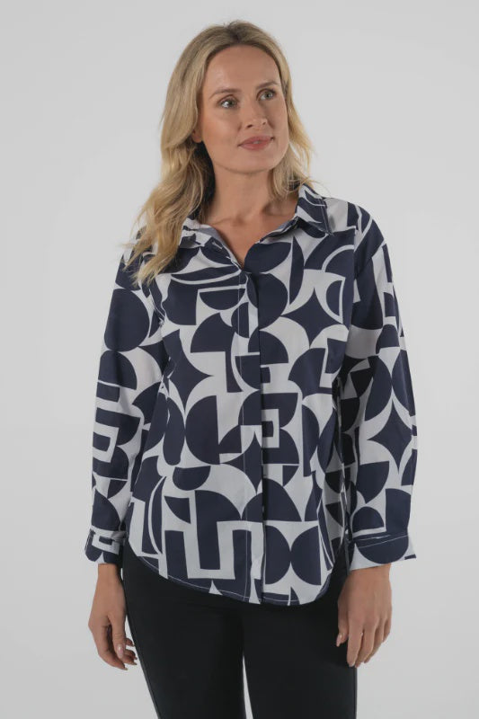 SHIRT COLLARED - NAVY GEO PRINT