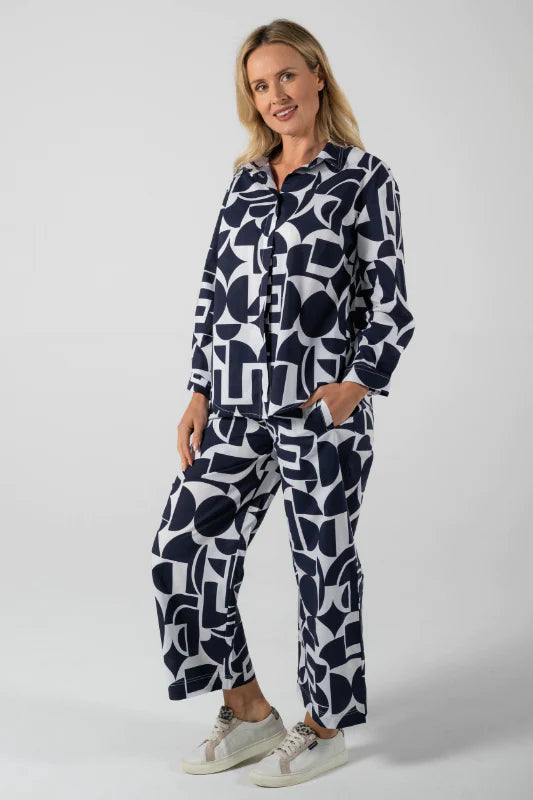 SHIRT COLLARED - NAVY GEO PRINT