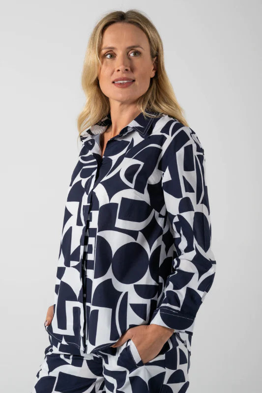 SHIRT COLLARED - NAVY GEO PRINT