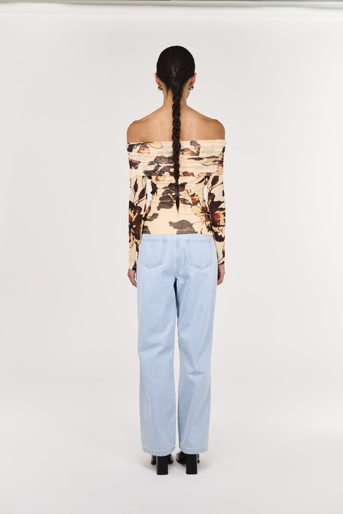 TOP ROMY OFF SHOULDER MESH - ABSTRACT FLORAL