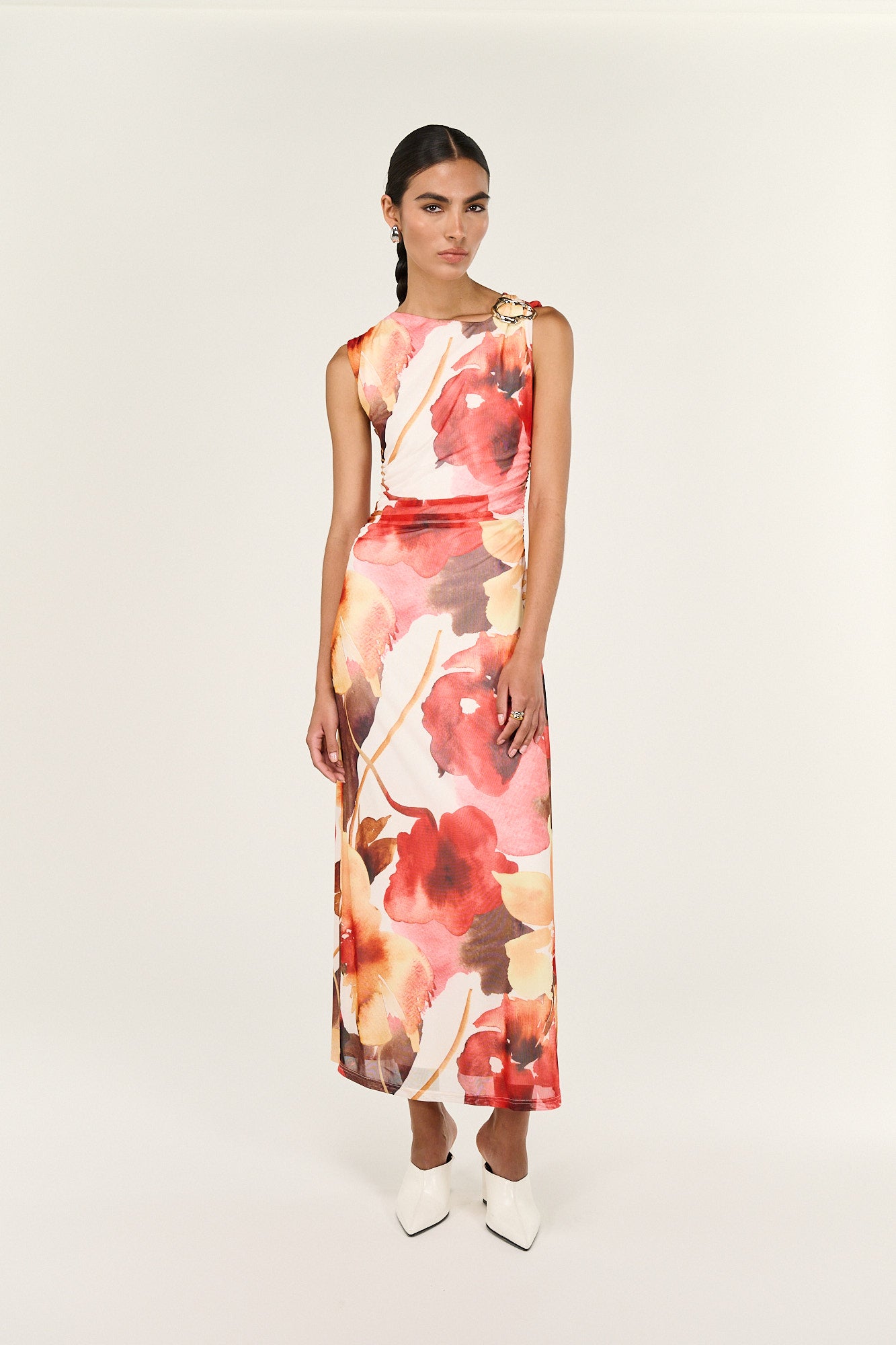 DRESS KAIA MESH MIDI - ABSTRACT FLORAL