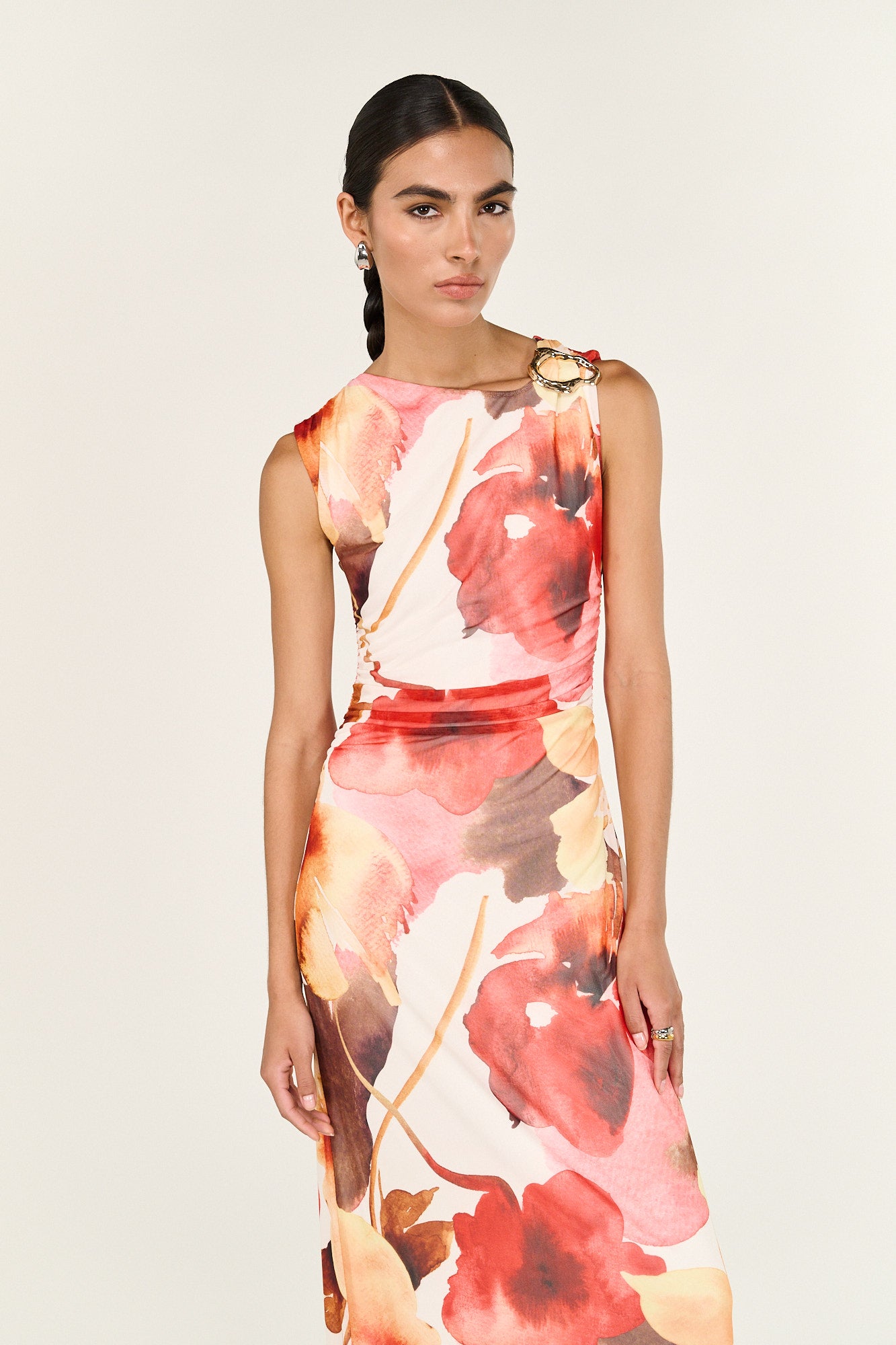 DRESS KAIA MESH MIDI - ABSTRACT FLORAL