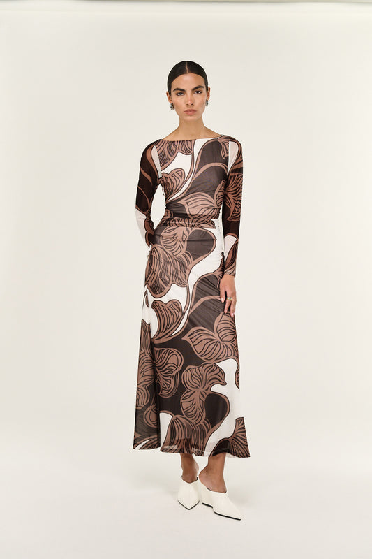 DRESS ULLA MESH MIDI - ABSTRACT LEAF