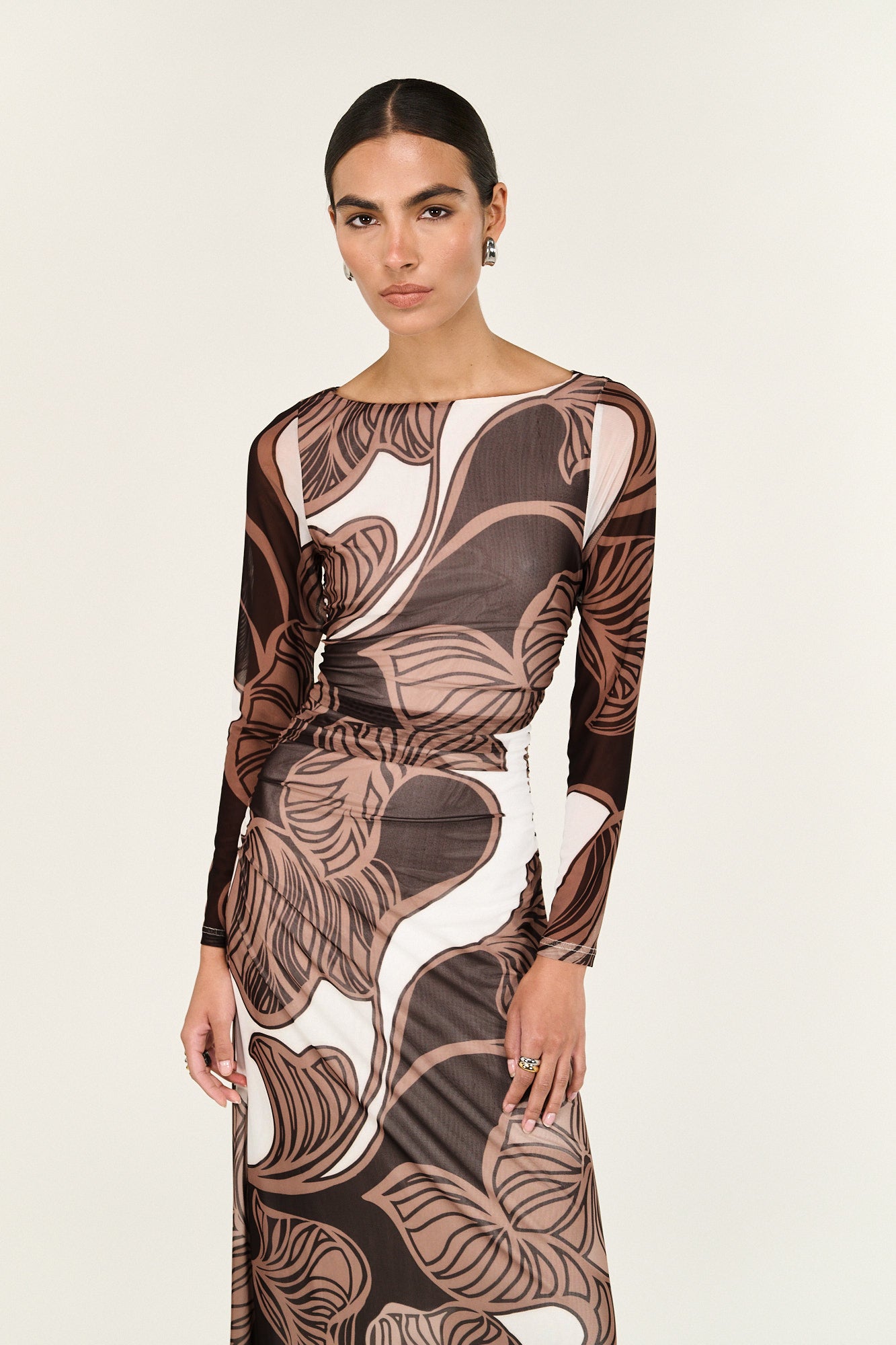 DRESS ULLA MESH MIDI - ABSTRACT LEAF