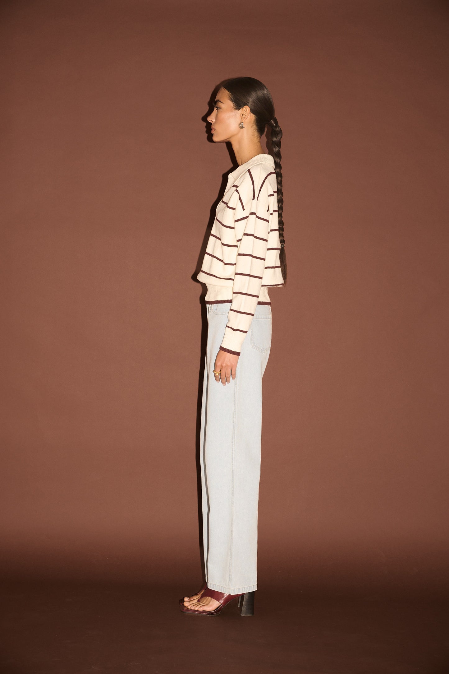 JUMPER ELARA POLO - CREAM/CHOCOLATE