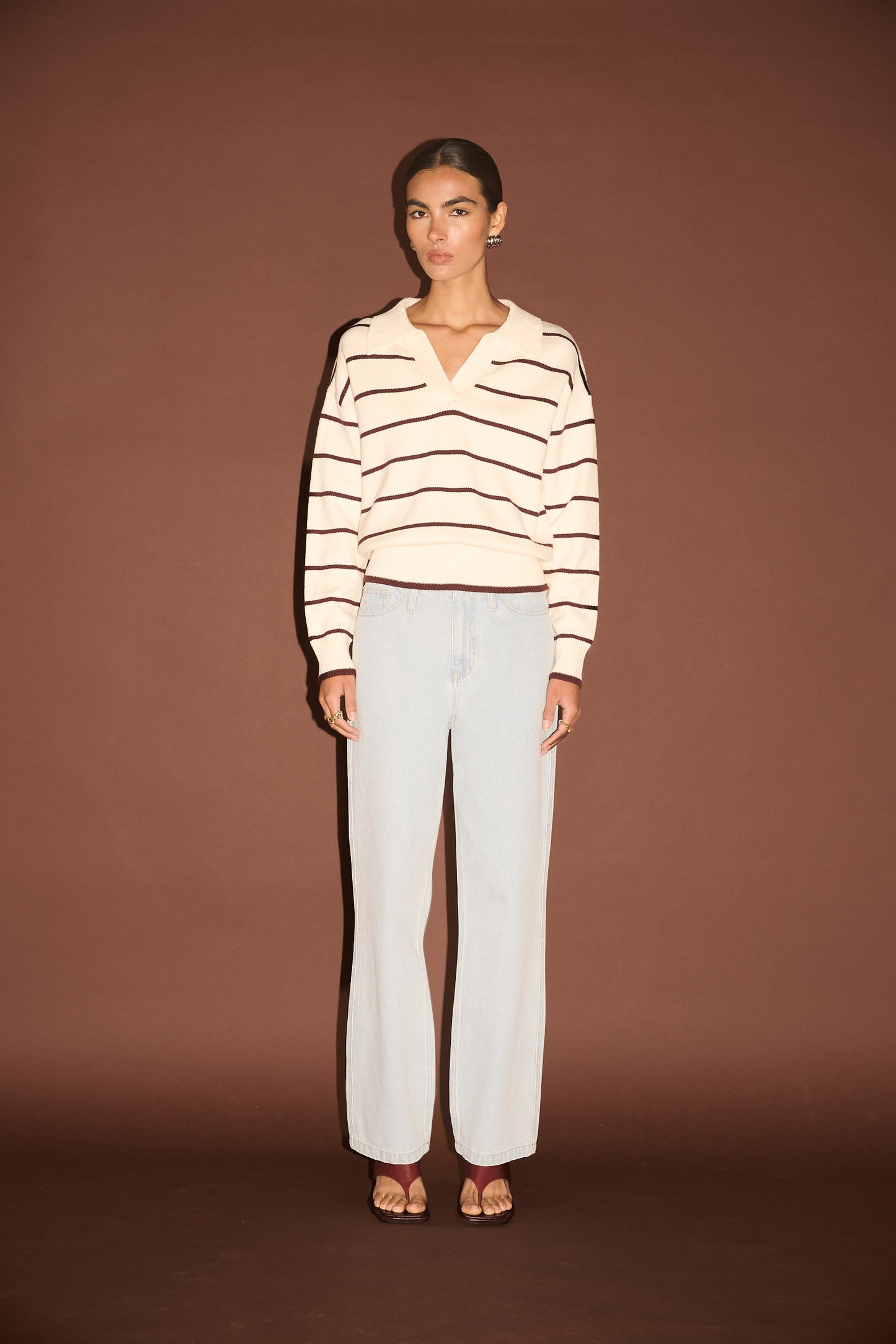 JUMPER ELARA POLO - CREAM/CHOCOLATE
