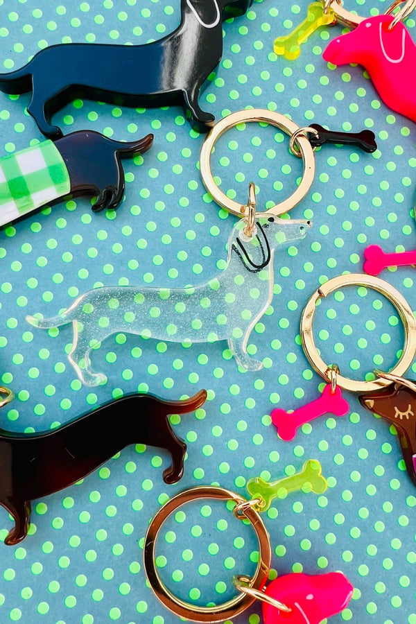 KEYRING - SAUSAGE DOG - CLEAR