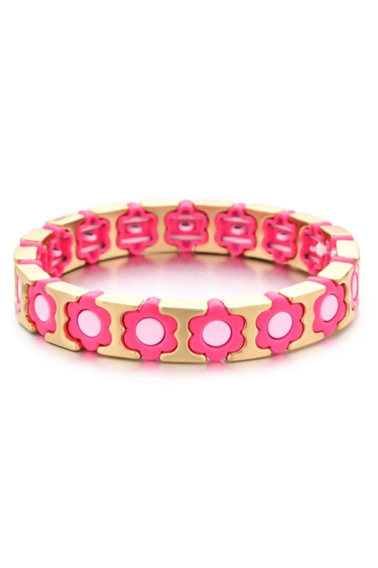 BRACELET DAISY CHAIN - GOLD/HOT PINK/PALE PINK