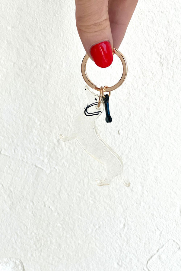 KEYRING - SAUSAGE DOG - CLEAR