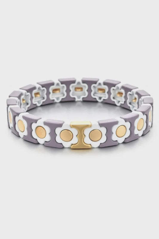 BRACELET - DAISY CHAIN - TAUPE WHITE & GOLD