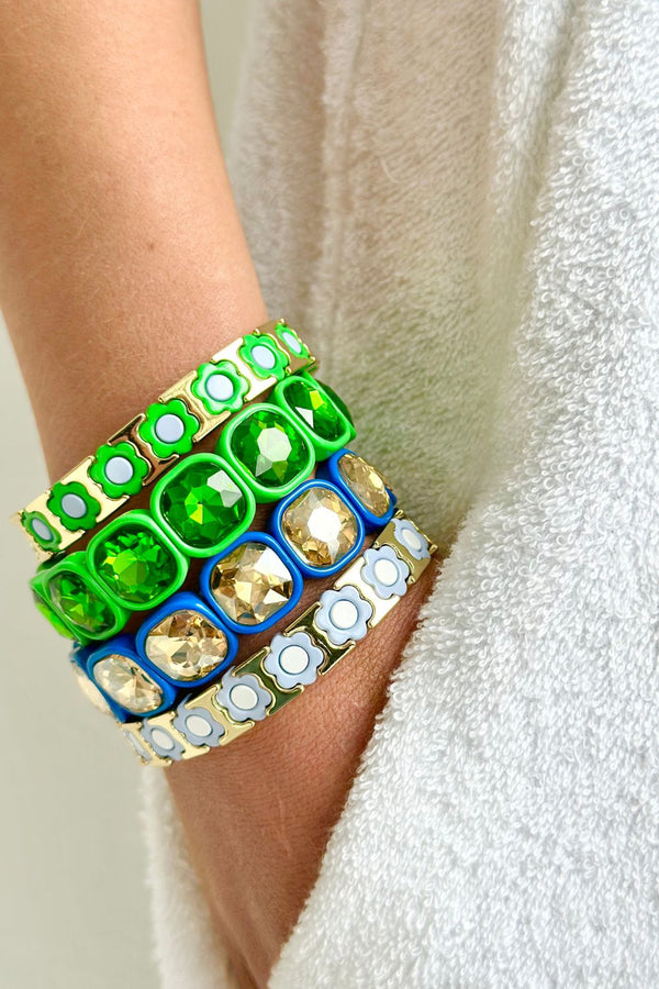 BRACELET - DAISY CHAIN - GOLD/ GREEN/ LAVENDER
