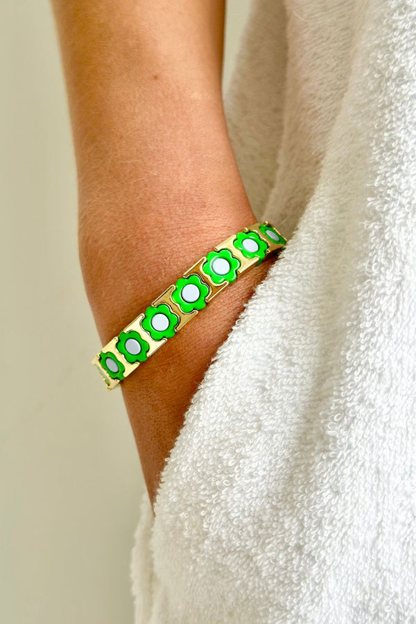 BRACELET - DAISY CHAIN - GOLD/ GREEN/ LAVENDER