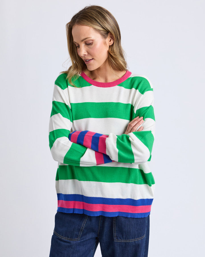 KNIT LONGSLEEVE REGGIE - GREEN/WHITE STRIPE