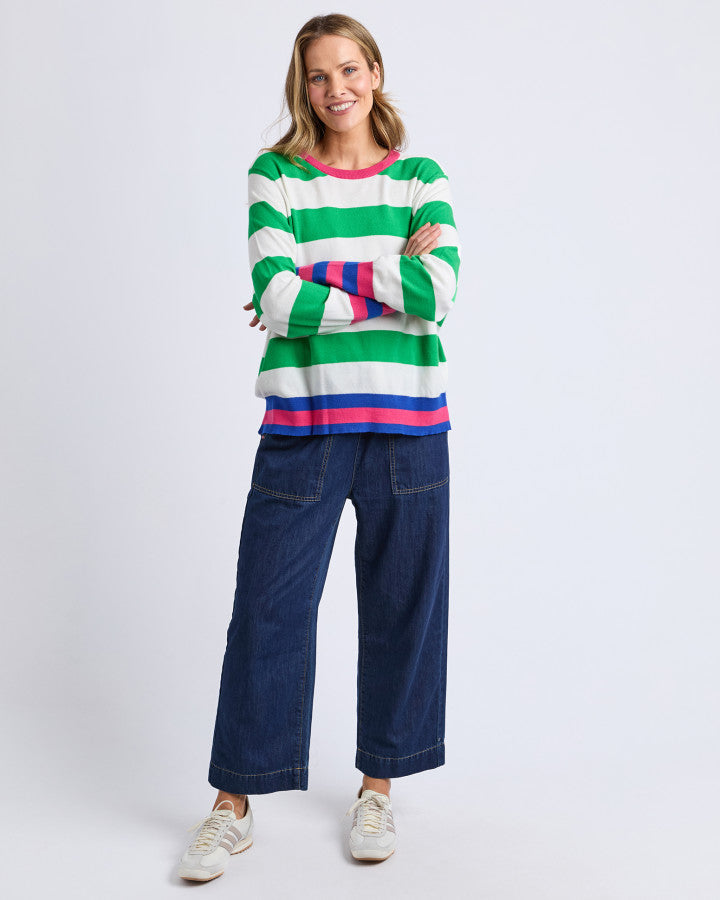 KNIT LONGSLEEVE REGGIE - GREEN/WHITE STRIPE