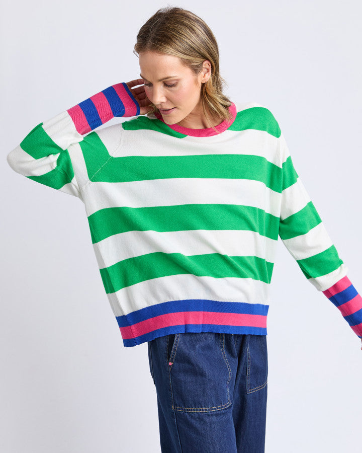 KNIT LONGSLEEVE REGGIE - GREEN/WHITE STRIPE