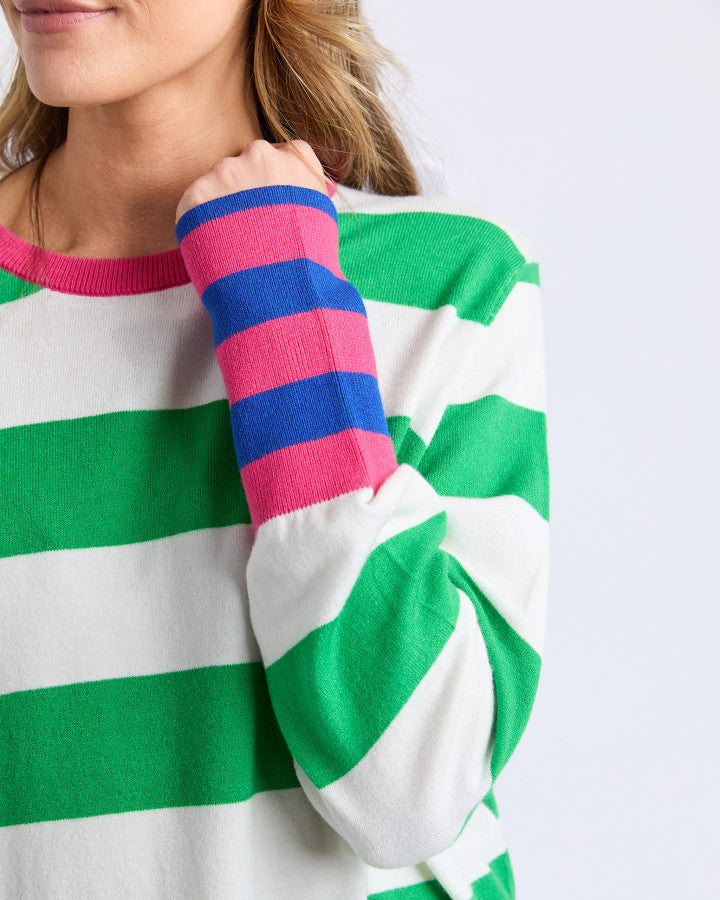 KNIT LONGSLEEVE REGGIE - GREEN/WHITE STRIPE
