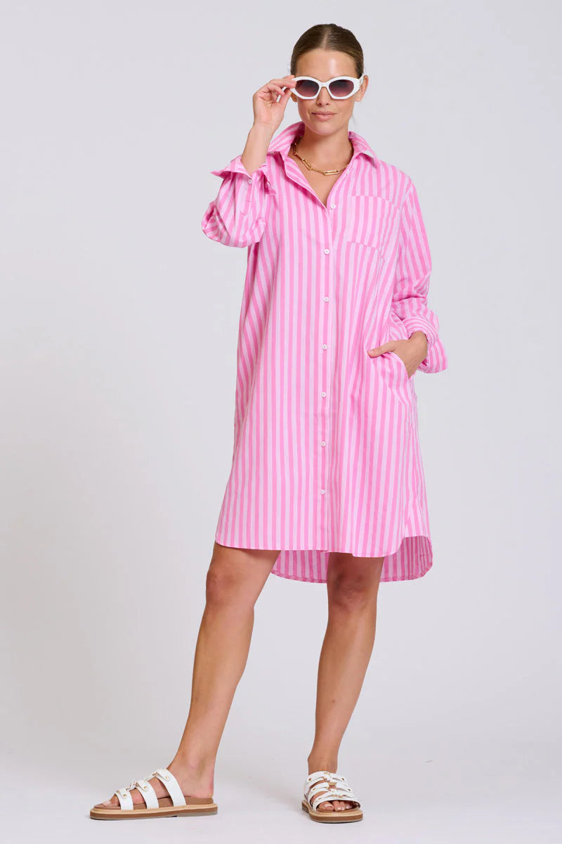 DRESS CLASSIC SHIRTDRESS - DOUBLE PINK STRIPE