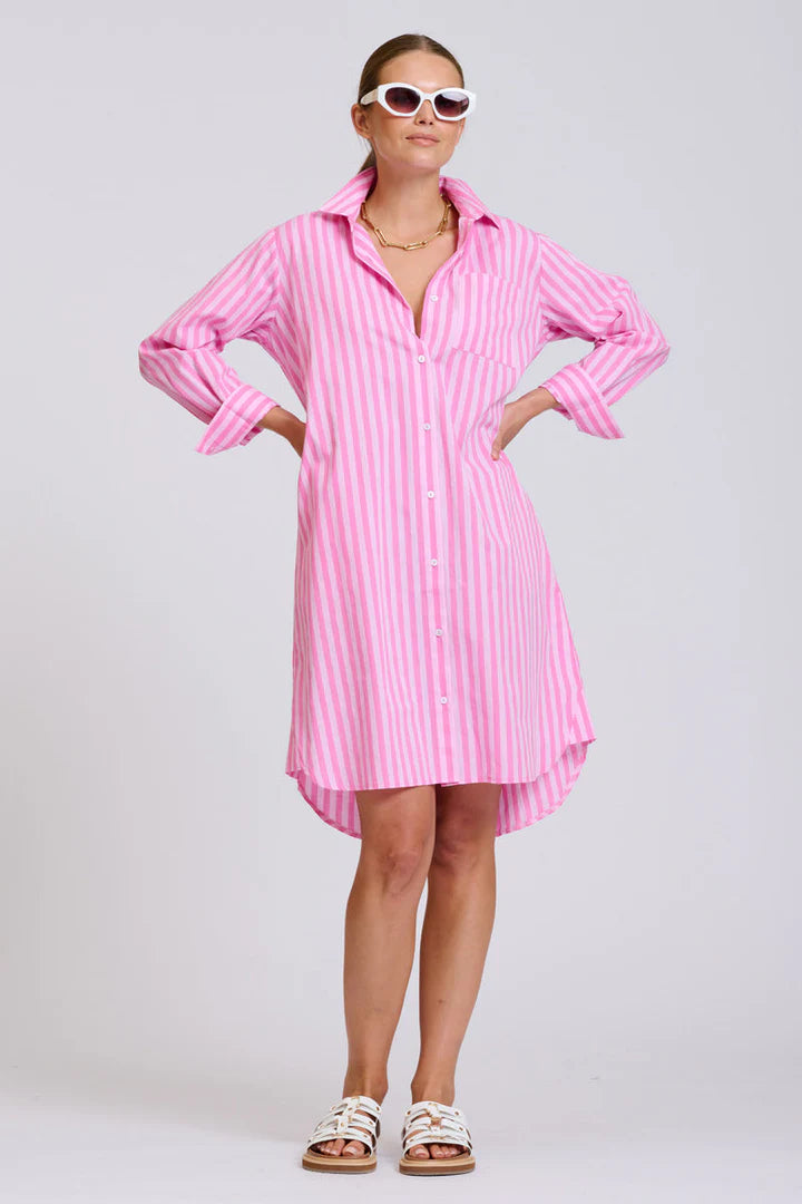 DRESS CLASSIC SHIRTDRESS - DOUBLE PINK STRIPE