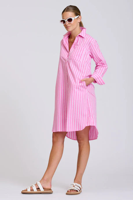 DRESS CLASSIC SHIRTDRESS - DOUBLE PINK STRIPE