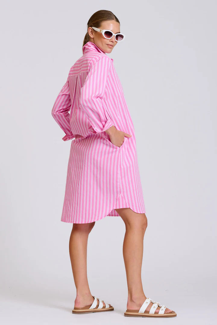 DRESS CLASSIC SHIRTDRESS - DOUBLE PINK STRIPE
