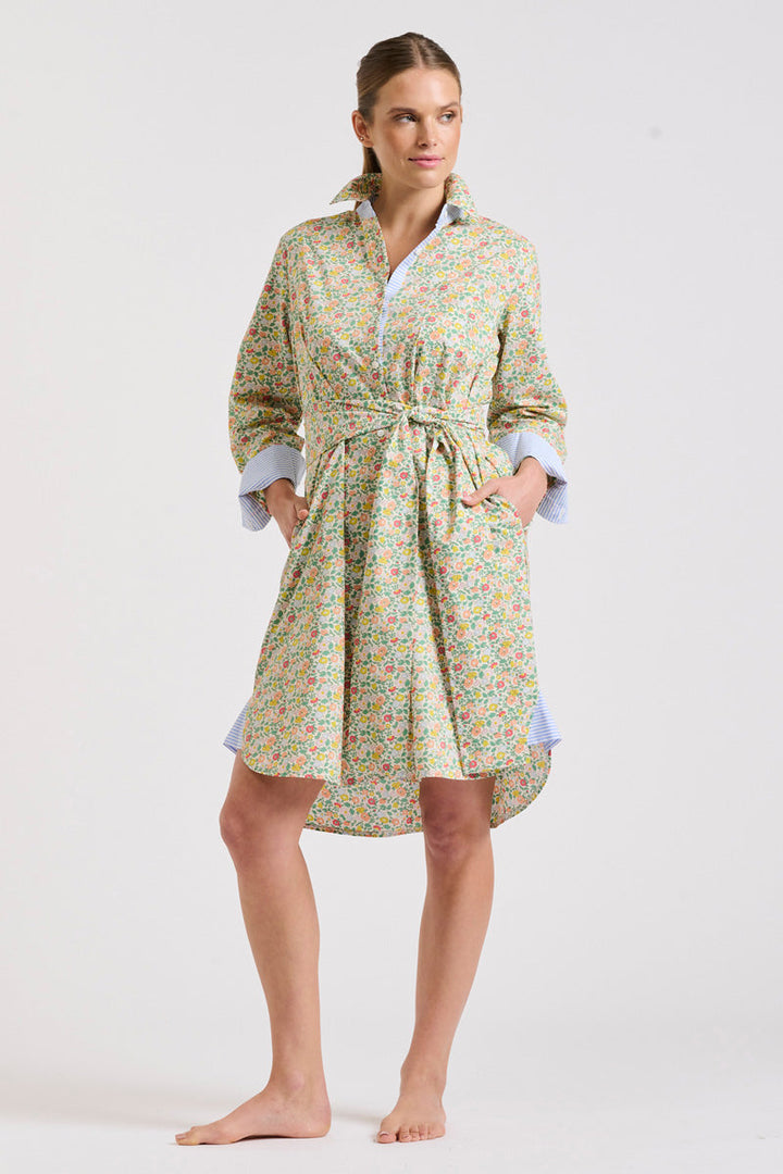 DRESS CLASSIC SHIRTDRESS - FLORAL/BLUE STRIPE TRIM