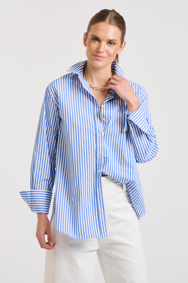 SHIRT ELODIE GIRLFRIEND - MID BLUE STRIPE