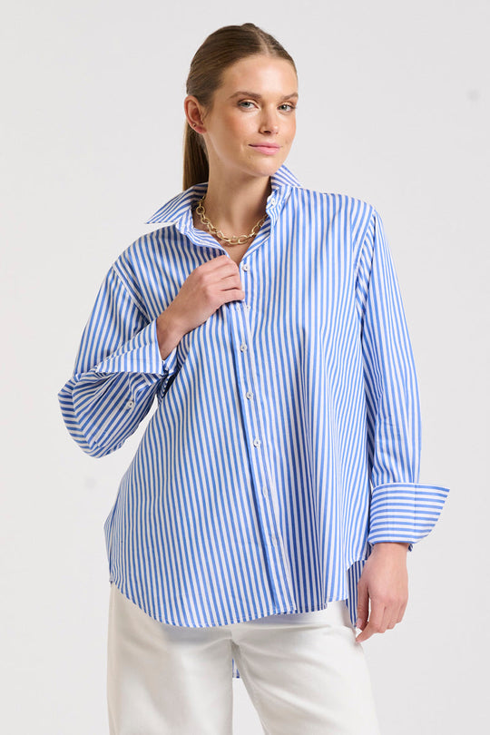 SHIRT ELODIE GIRLFRIEND - MID BLUE STRIPE