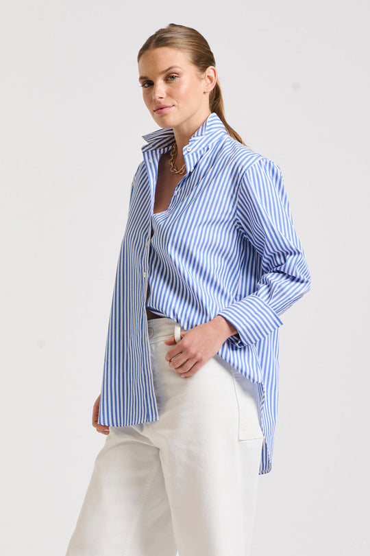 SHIRT ELODIE GIRLFRIEND - MID BLUE STRIPE