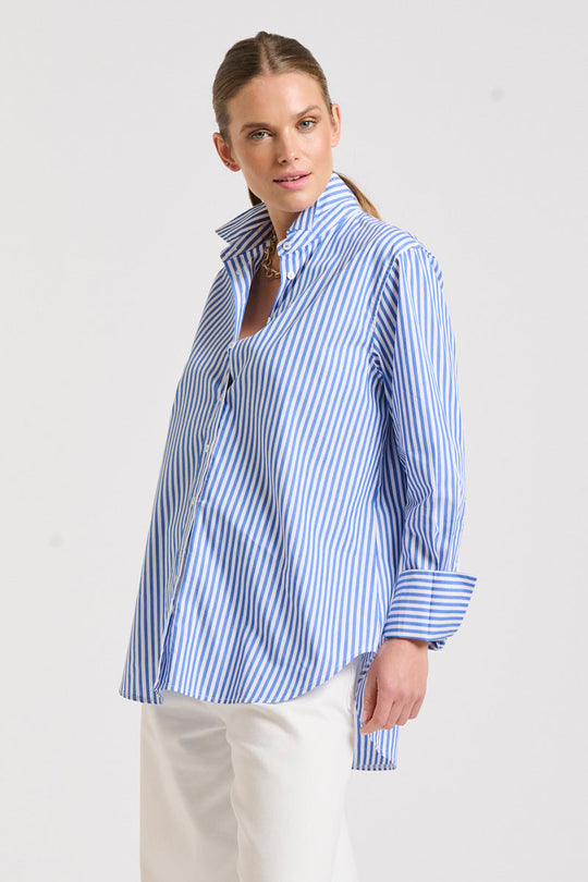 SHIRT ELODIE GIRLFRIEND - MID BLUE STRIPE