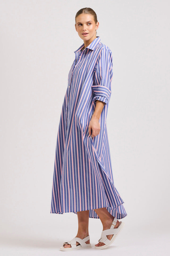 DRESS LUNA OVERSIZED LINEN - CHAMBRAY PINK STRIPE
