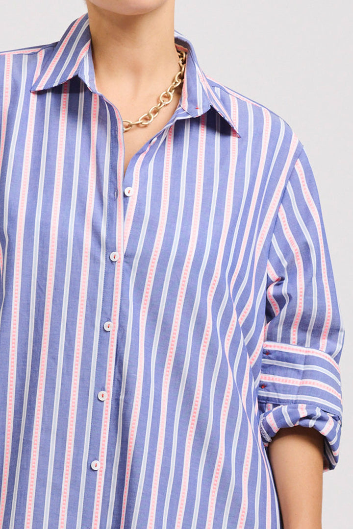 DRESS LUNA OVERSIZED LINEN - CHAMBRAY PINK STRIPE