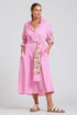 DRESS LUNA OVERSIZED LONG LINE SHIRTDRESS - PINK STRIPE FLORAL TRIM