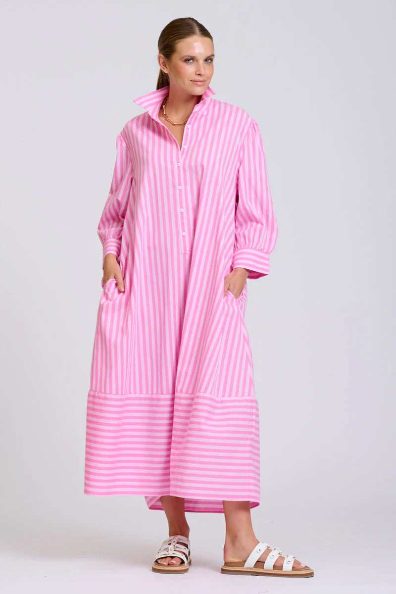DRESS MARTHA - DOUBLE PINK STRIPE