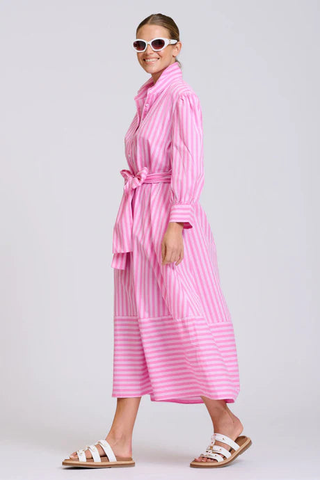 DRESS MARTHA - DOUBLE PINK STRIPE