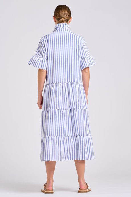 DRESS MOLLY OVERSIZED SHIRTDRESS -WHITE WITH AZURE TICKING
